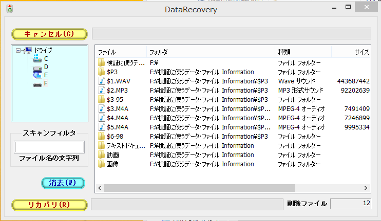 Windows8/8.1　データの削除のみ(フォーマット無し)通常スキャン 12このデータが見つかる