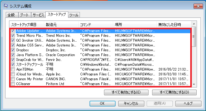 Windows7 msconfig(システム構成)