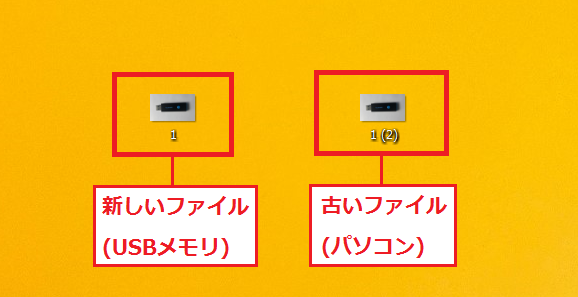 両方にチェックを入れると両方のファイルを残すことになり、同じファイル名にならないように番号が自動で追加されます。ここでは「1(2)」となっています。
