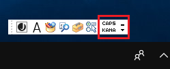 Windows10 デスクトップに言語バーが表示されている場合は、「CAPS」や「KANA」などの文字が表示されている