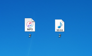 左にあるファイルはitunesで開ける「.mp3」で、右にあるファイルはWindows Media playerで開ける「.m4a」になっている