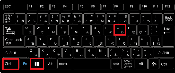 キーボードの「Ctrl」＋「Windowsロゴマーク」を押しながら「O(オー)」を押すと起動することが出来ます。