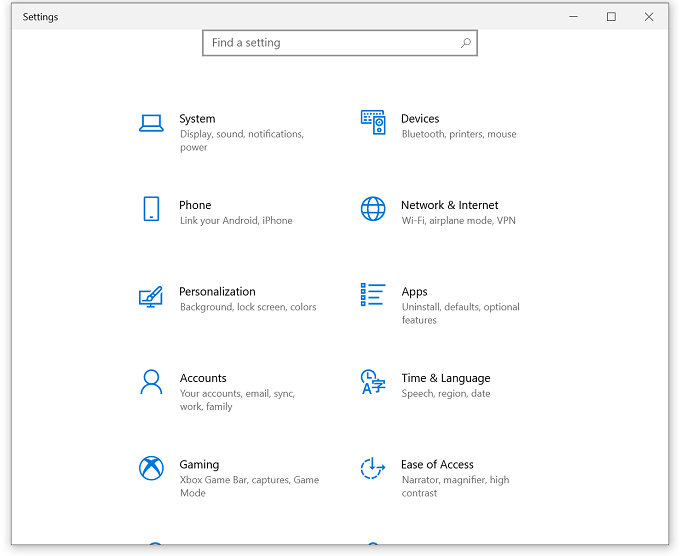 Windows10 Windowsの設定画面