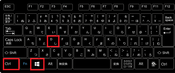 １．キーボードの「Ctrl」+「Windowsロゴ」+「D」を押します。