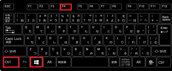 ２．移動したらキーボードの「Ctrl」+「Windowsロゴ」+「F4」キーを押して、選択した仮想デスクトップを消す事が出来ます。